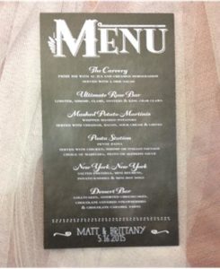 our latest wedding menu board